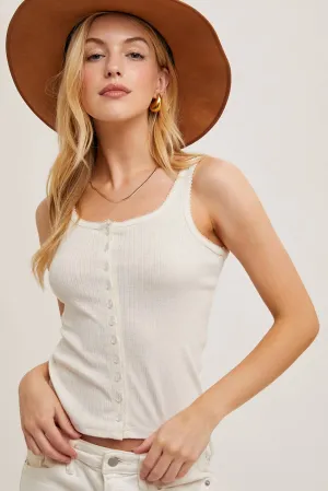Pointelle Button Tank