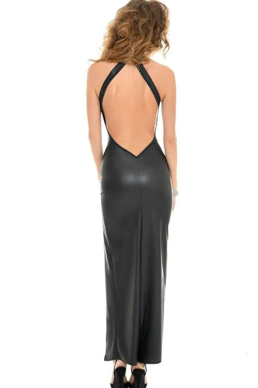 Poussycat Edgy Long Dress | Black Wetlook