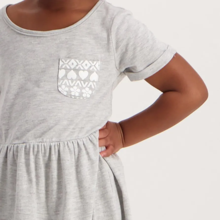 Pre-Girls 2 Pack Striped Ruffle Dresses - Grey