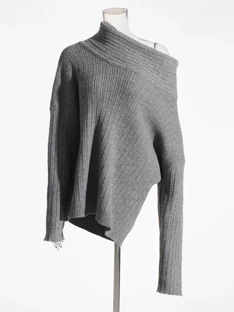 Pullover Diagonal Collar Sweaters