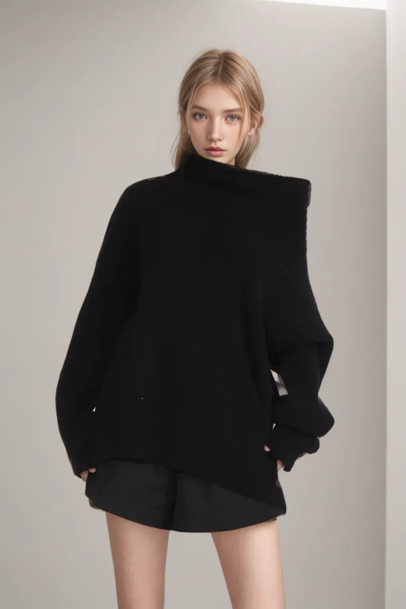 Pullover Diagonal Collar Sweaters