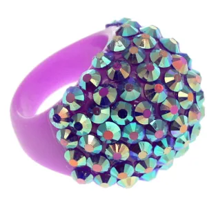 Purple Studded Iridescent Rhinestone Dome Ring