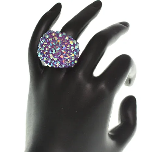 Purple Studded Iridescent Rhinestone Dome Ring