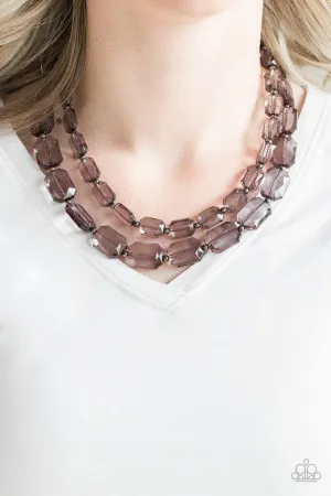 "Ice Bank" Black Metal Multi Layered Smoky Gray Necklace Set