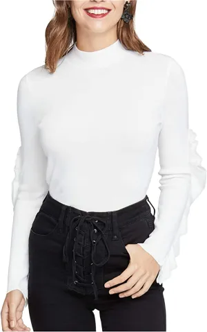 Rachel Roy Womens Ruffle-Sleeve Knit Sweater, White, X-Large