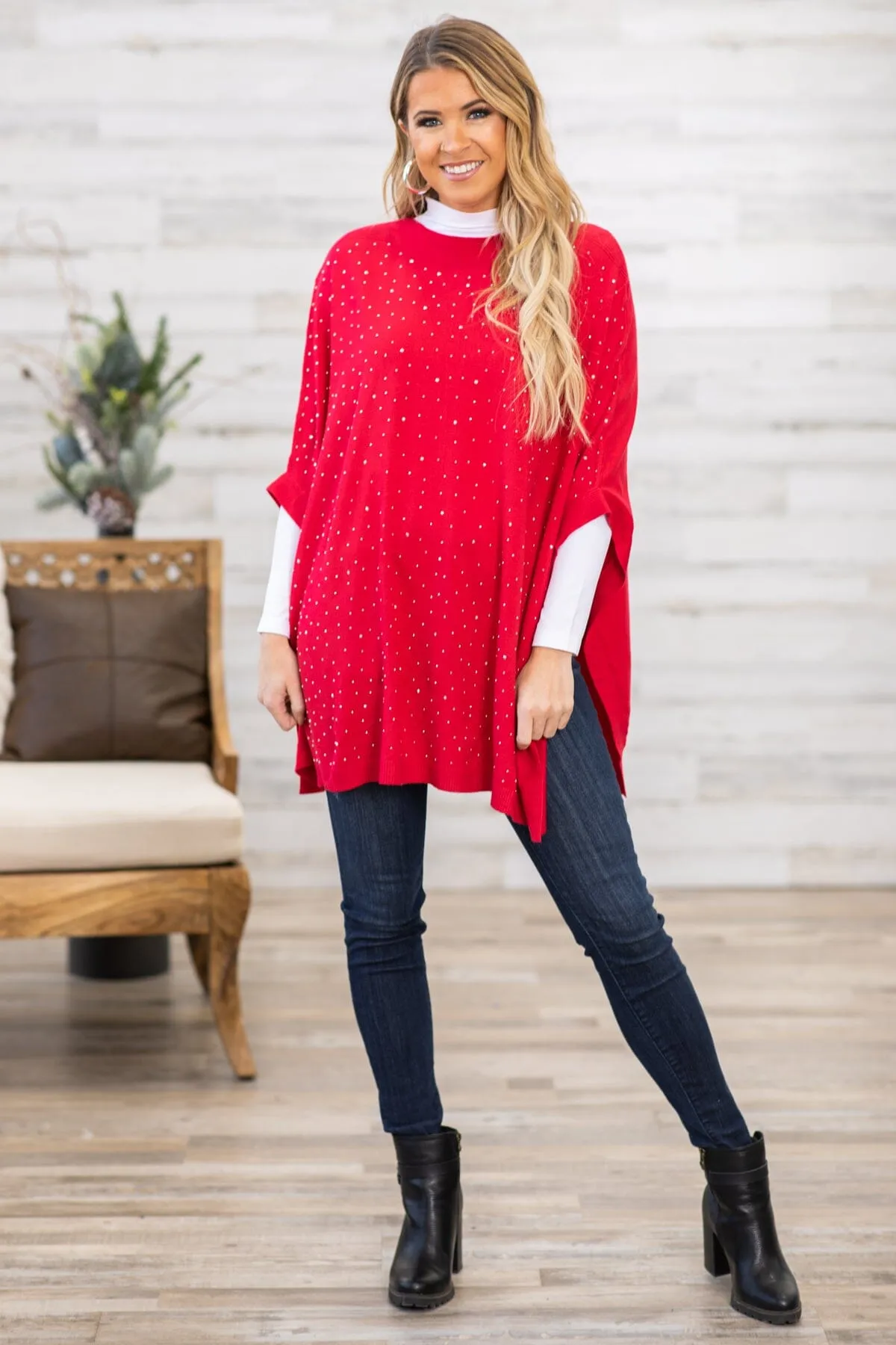 Red and Gold Scattered Studs Sweater