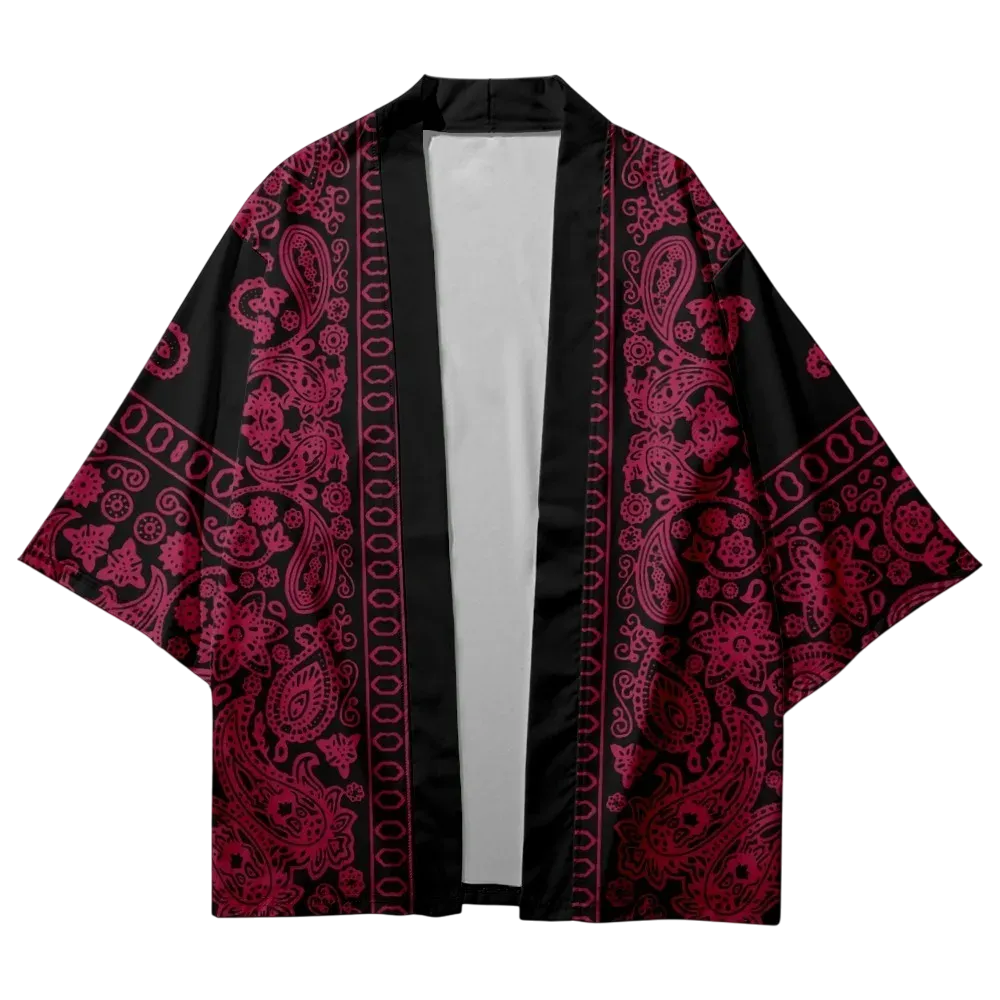 Red Cashew Flower Yukata Top