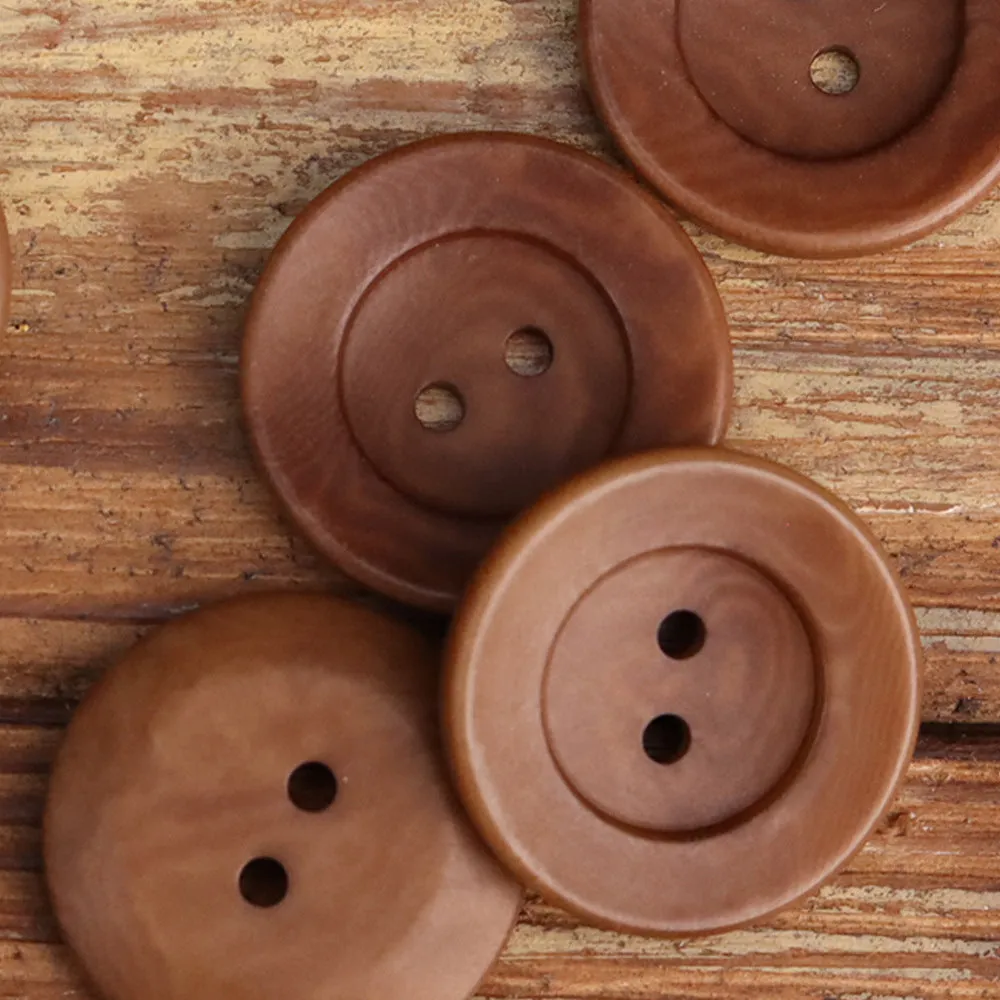 Red-Khaki Bowl-Shaped Two-Hole Corozo Buttons 25 Pack