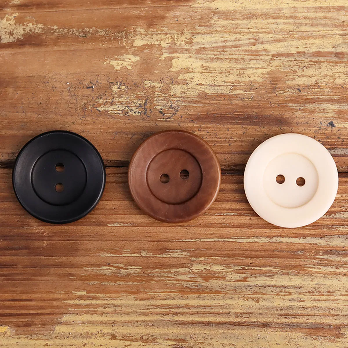 Red-Khaki Bowl-Shaped Two-Hole Corozo Buttons 25 Pack