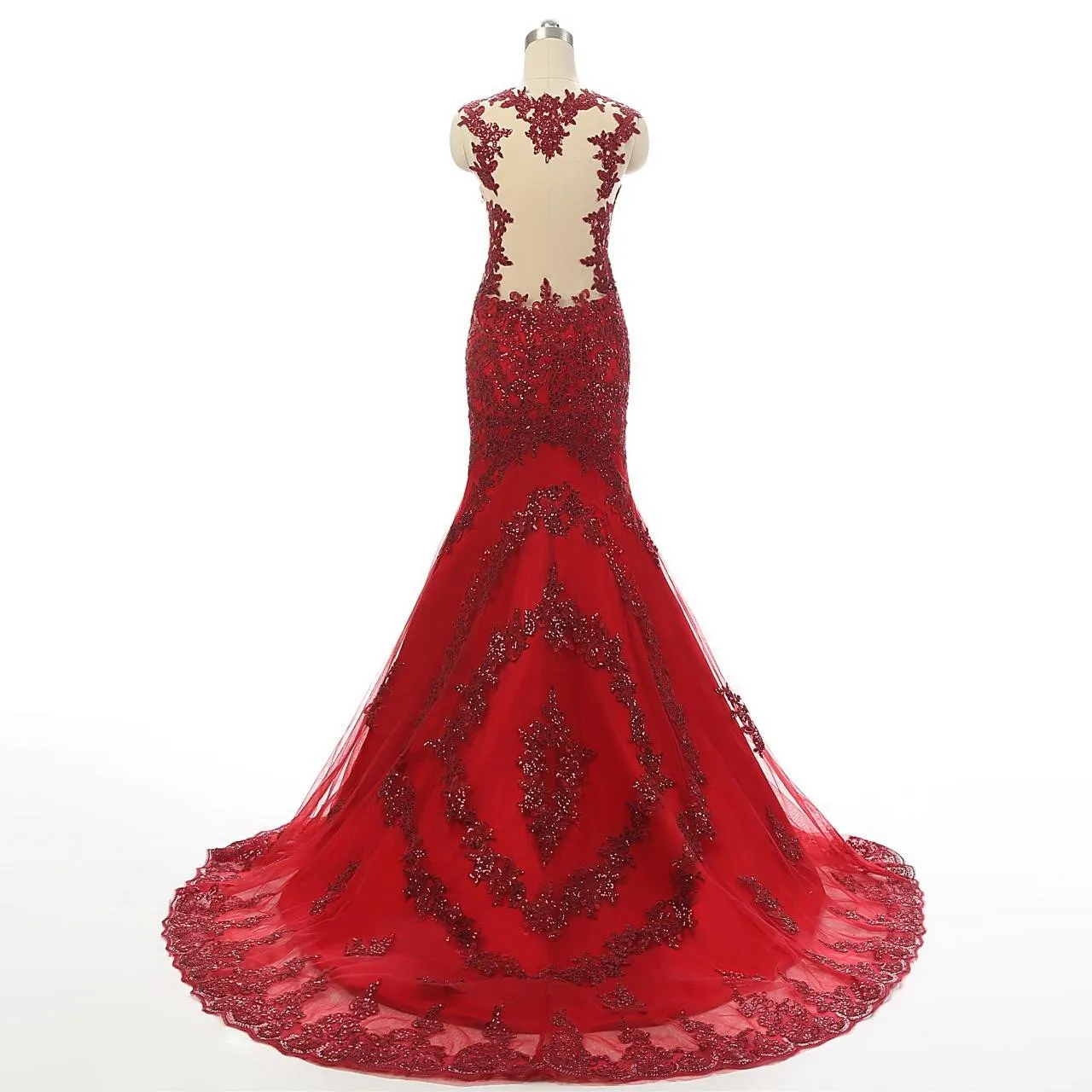 Red Tulle Lace Rhinestone Luxury Real Made Long Prom Dresses, BG0078