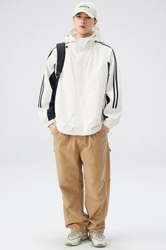 Relaxed-Fit Patchwork Rain Coat for Outdoor Adventures