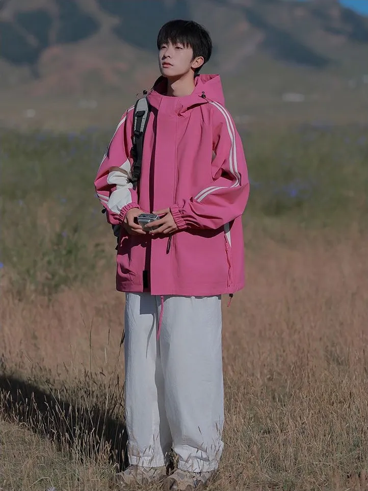 Relaxed-Fit Patchwork Rain Coat for Outdoor Adventures