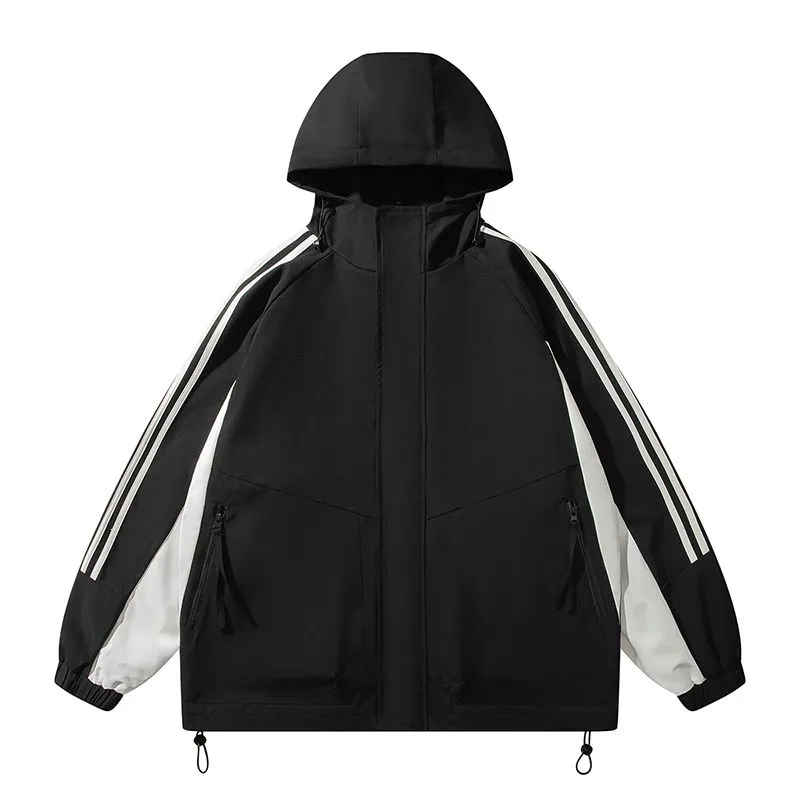 Relaxed-Fit Patchwork Rain Coat for Outdoor Adventures