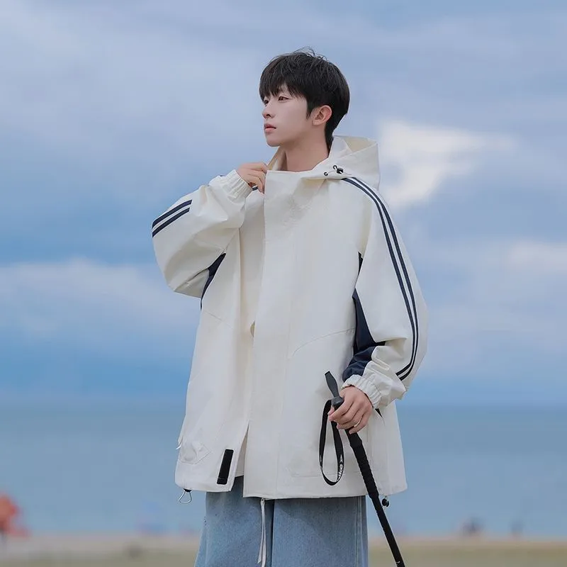 Relaxed-Fit Patchwork Rain Coat for Outdoor Adventures