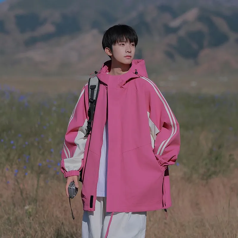 Relaxed-Fit Patchwork Rain Coat for Outdoor Adventures