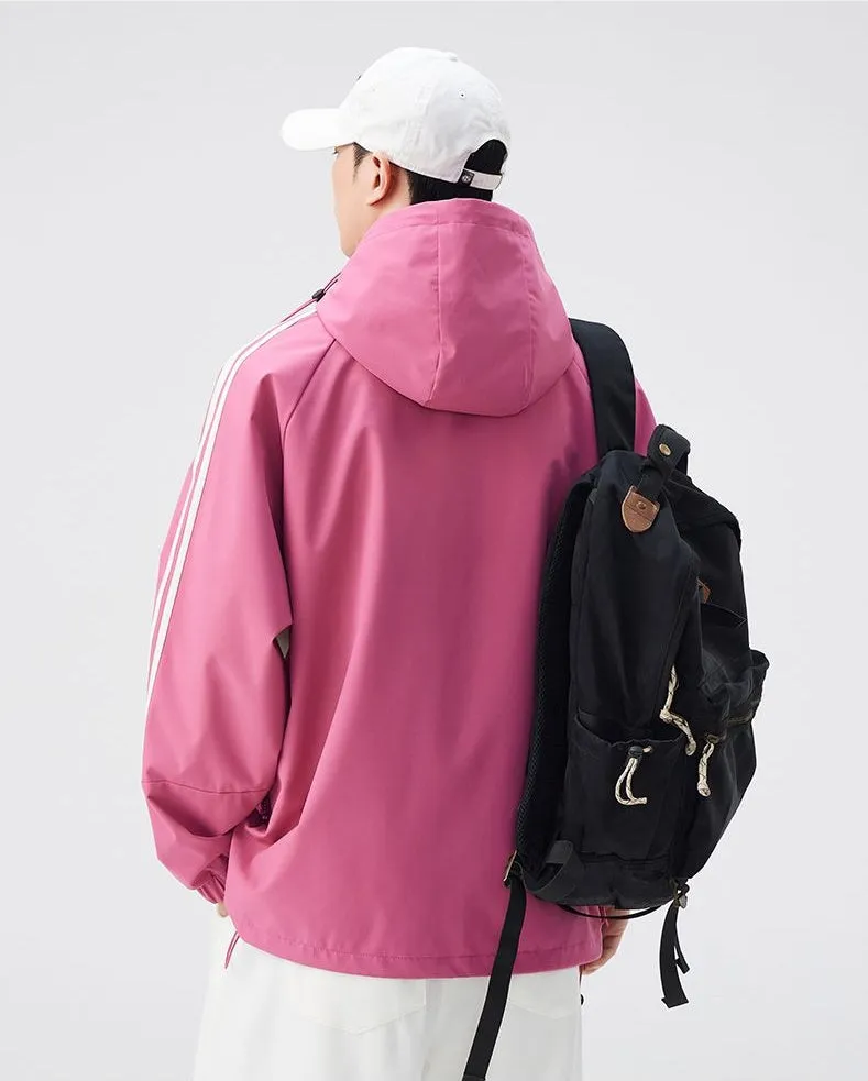 Relaxed-Fit Patchwork Rain Coat for Outdoor Adventures