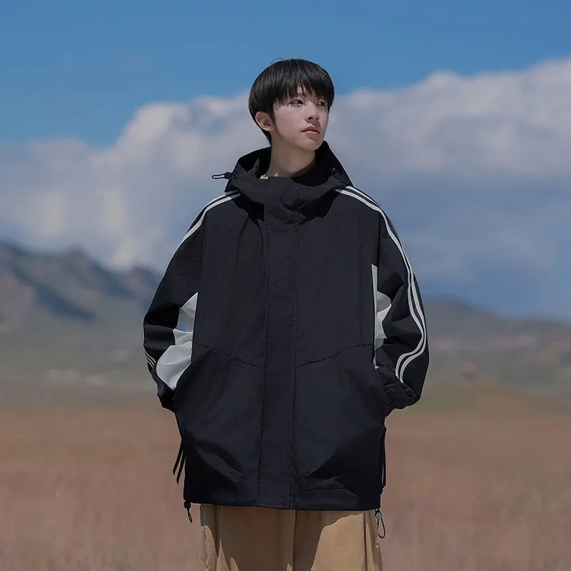 Relaxed-Fit Patchwork Rain Coat for Outdoor Adventures