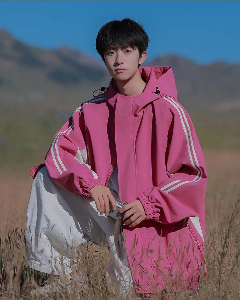 Relaxed-Fit Patchwork Rain Coat for Outdoor Adventures