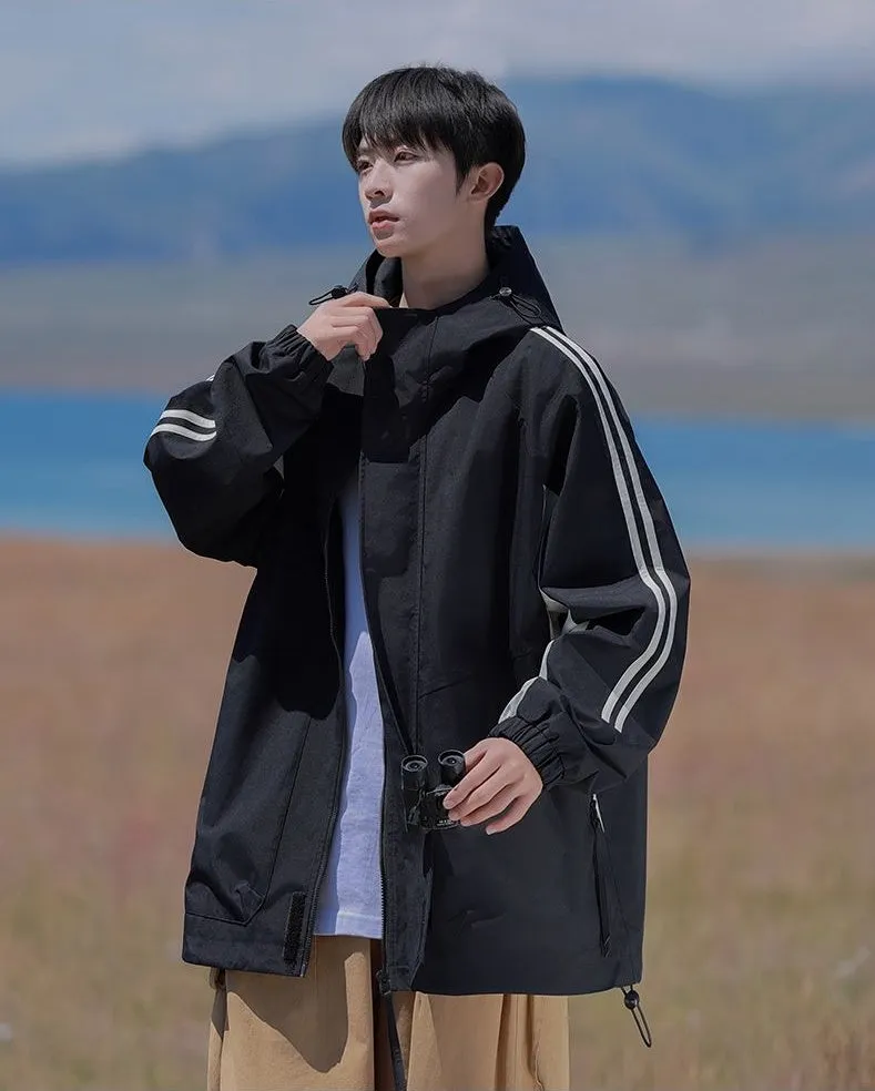 Relaxed-Fit Patchwork Rain Coat for Outdoor Adventures