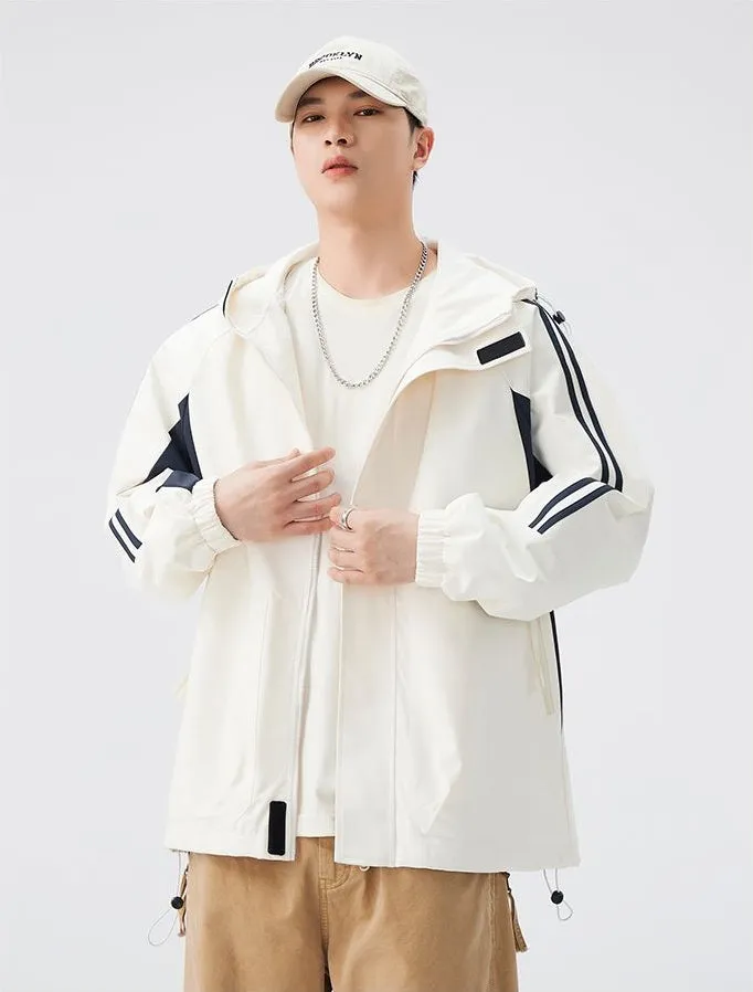 Relaxed-Fit Patchwork Rain Coat for Outdoor Adventures