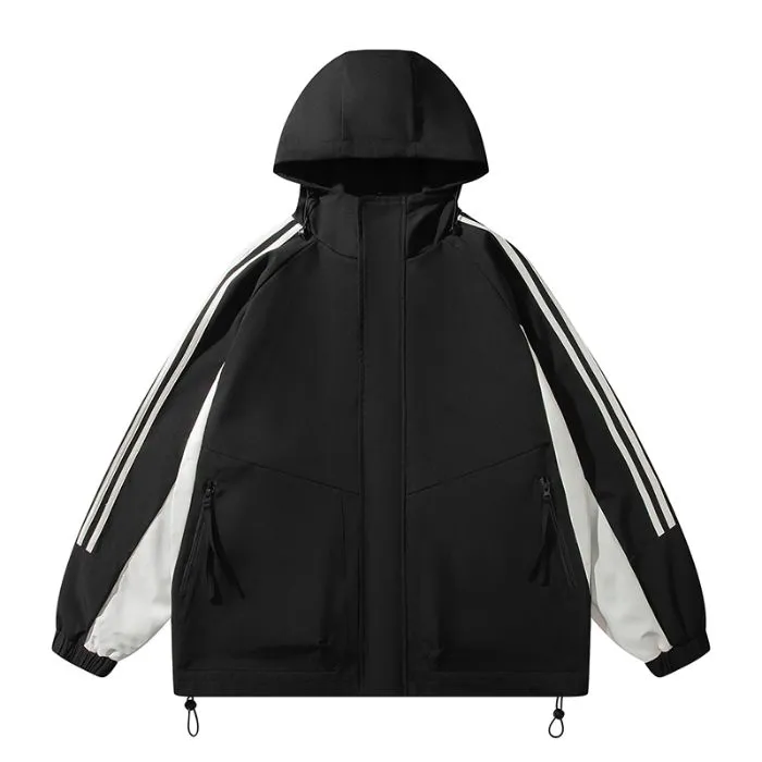 Relaxed-Fit Patchwork Rain Coat for Outdoor Adventures