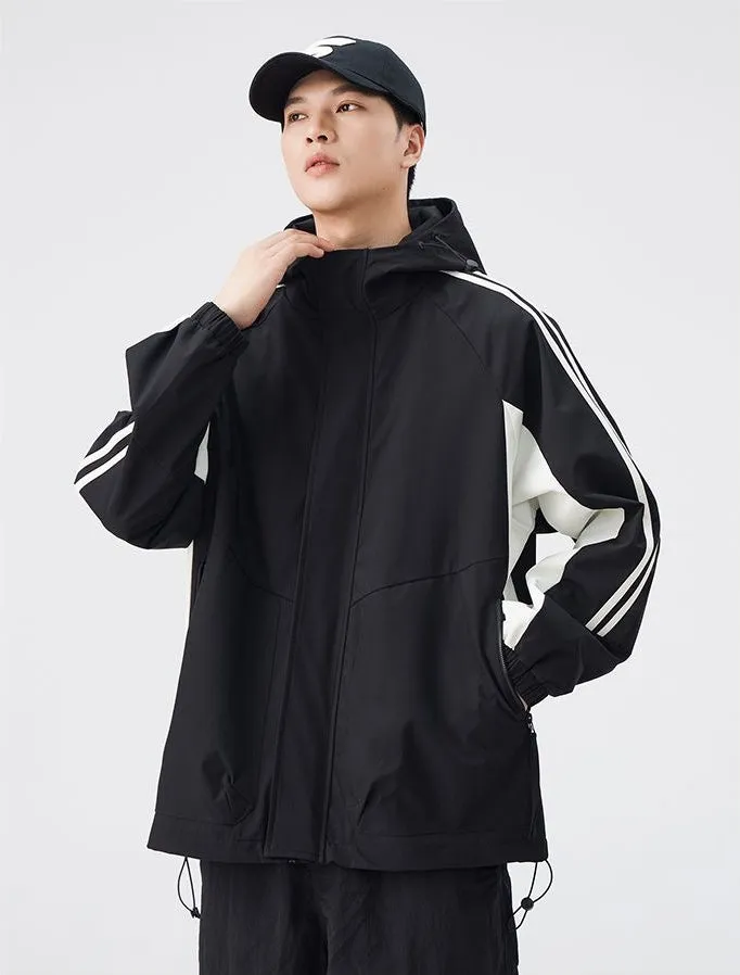 Relaxed-Fit Patchwork Rain Coat for Outdoor Adventures