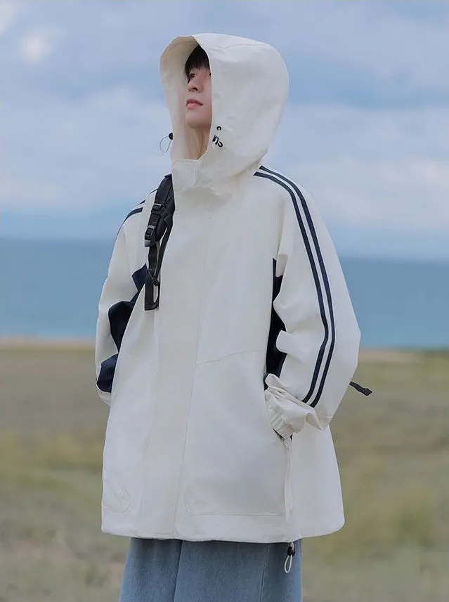 Relaxed-Fit Patchwork Rain Coat for Outdoor Adventures