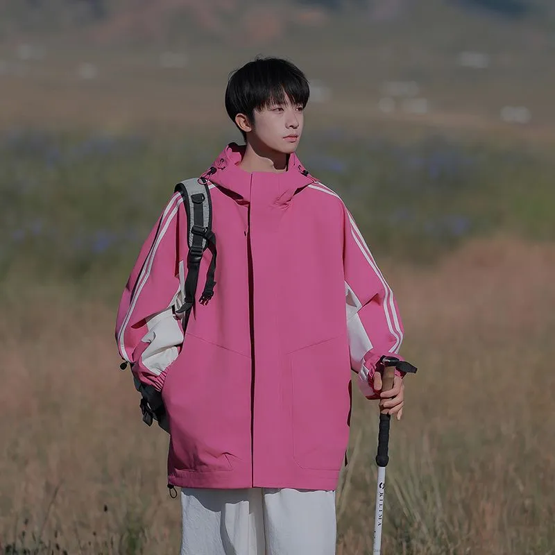 Relaxed-Fit Patchwork Rain Coat for Outdoor Adventures