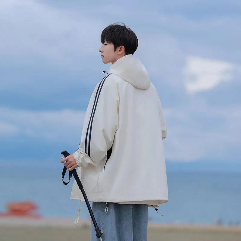 Relaxed-Fit Patchwork Rain Coat for Outdoor Adventures