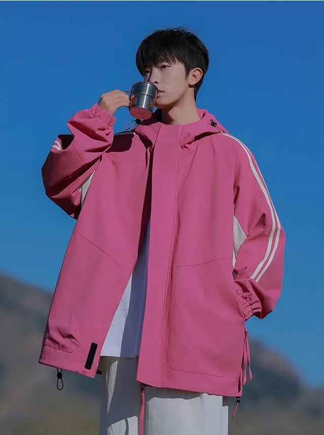Relaxed-Fit Patchwork Rain Coat for Outdoor Adventures