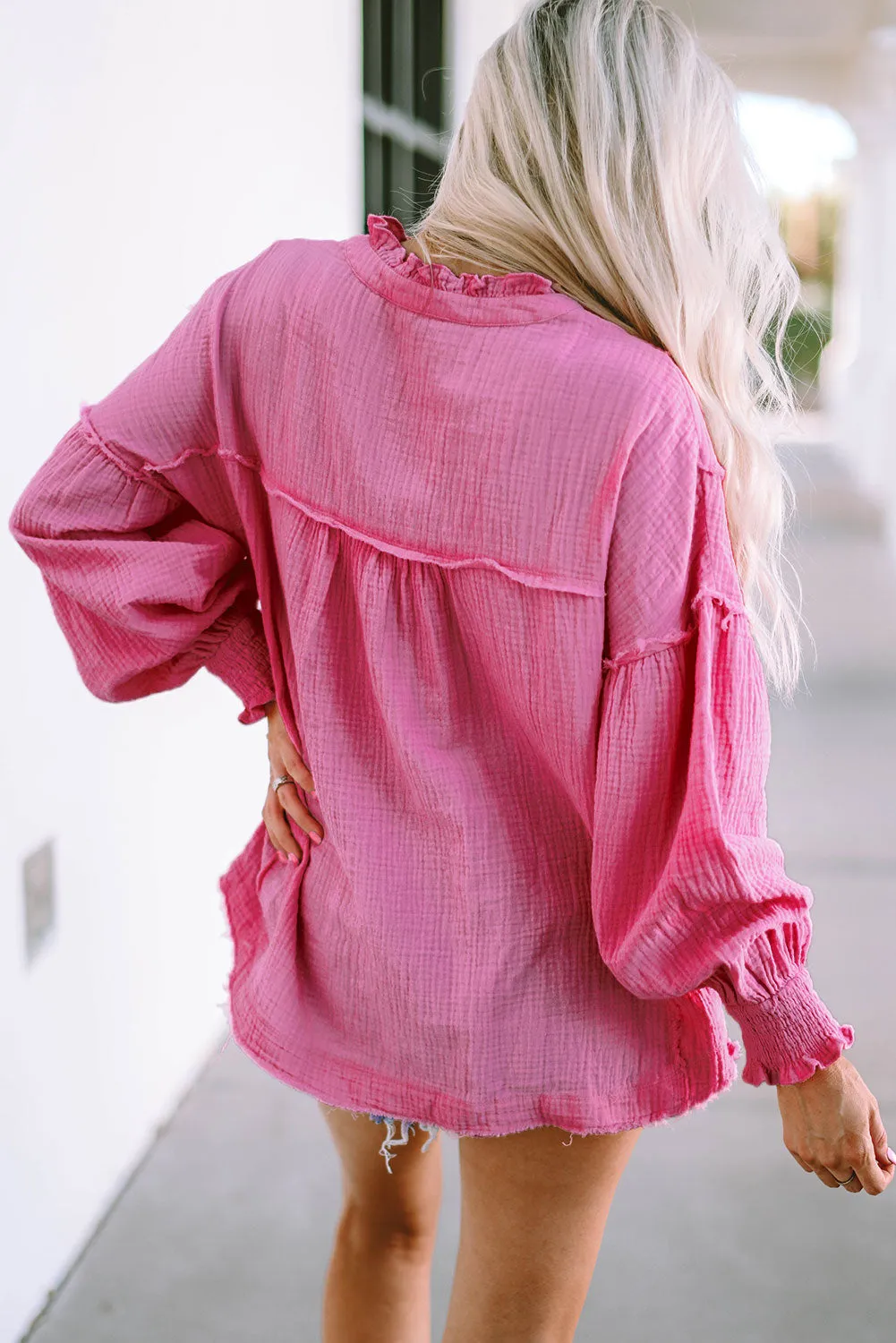 Retro Frilled Seam Crinkle Blouse
