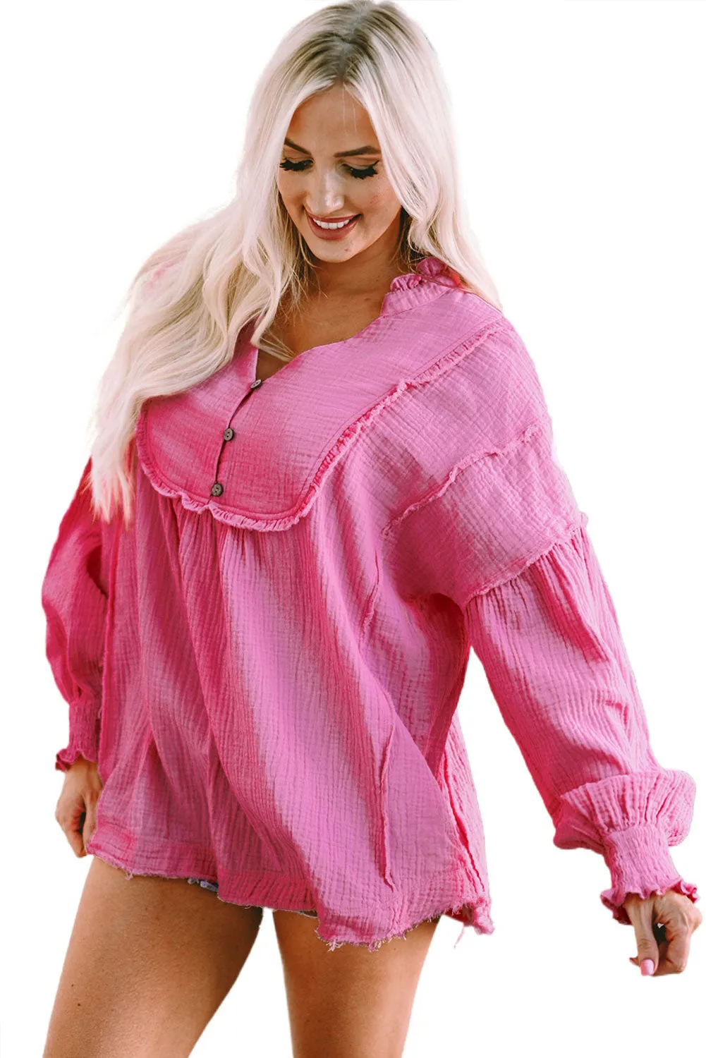 Retro Frilled Seam Crinkle Blouse