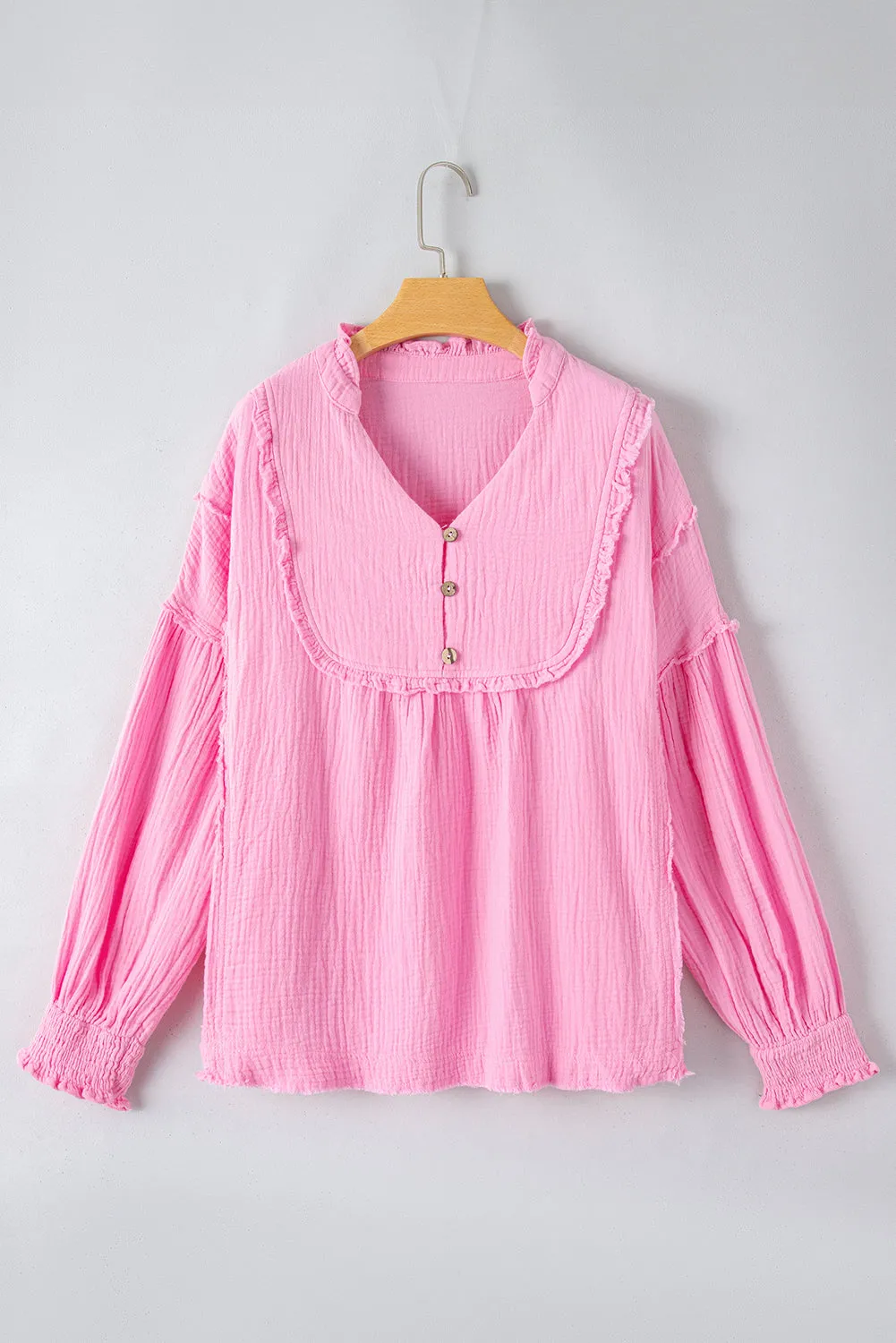 Retro Frilled Seam Crinkle Blouse
