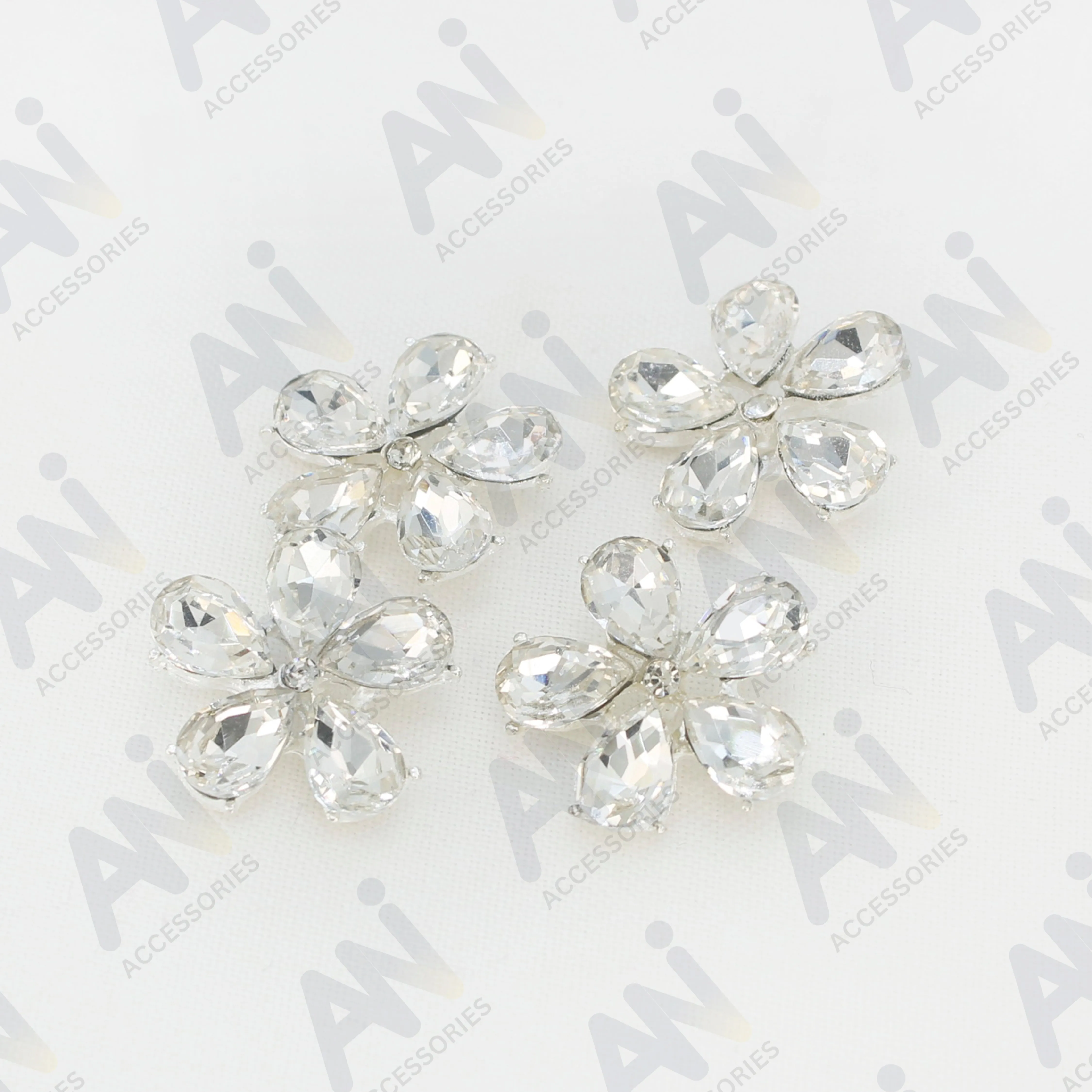 Rhinestone Flower Metal Buttons