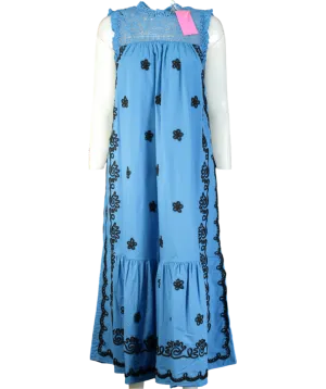 Rhode Resort Blue Embroidered Midi Dress In Pacific Rennes Applique UK L