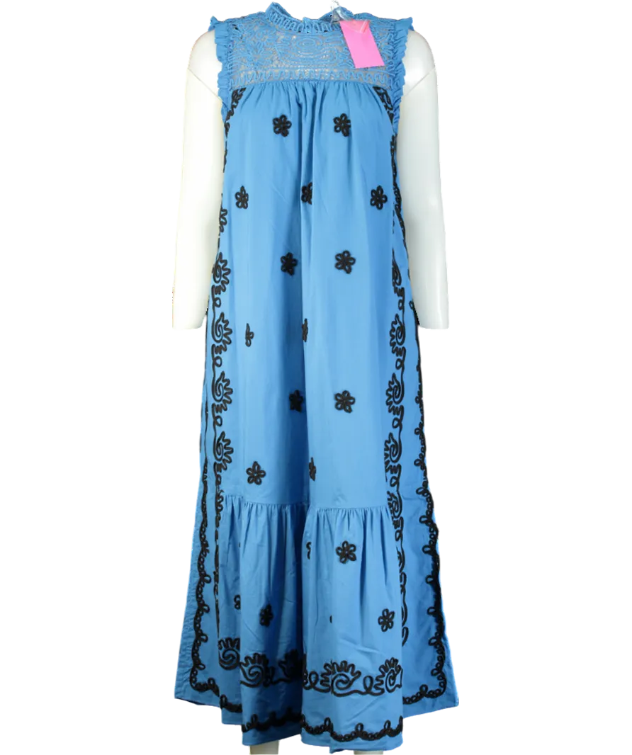 Rhode Resort Blue Embroidered Midi Dress In Pacific Rennes Applique UK L