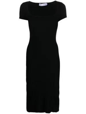 Rib Knit Short Sleeve Dress (Black)