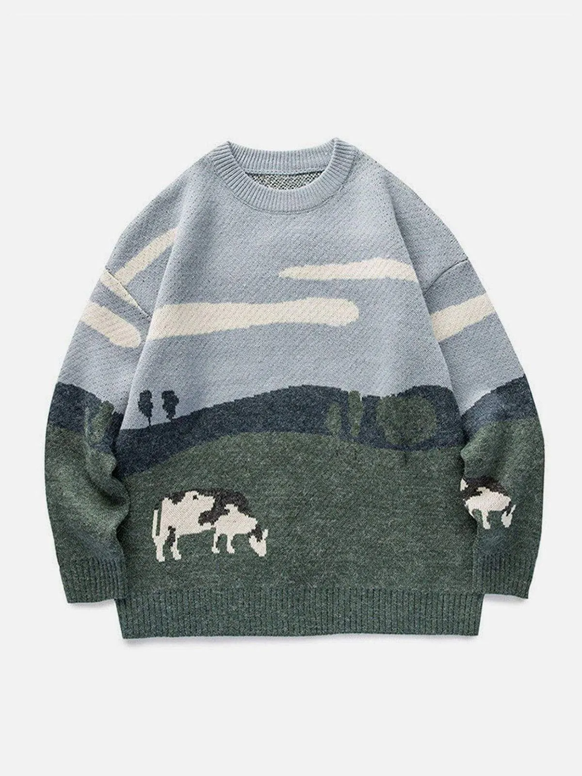 Rimiro - Vintage Prairie Cow Pattern Streetwear Sweater