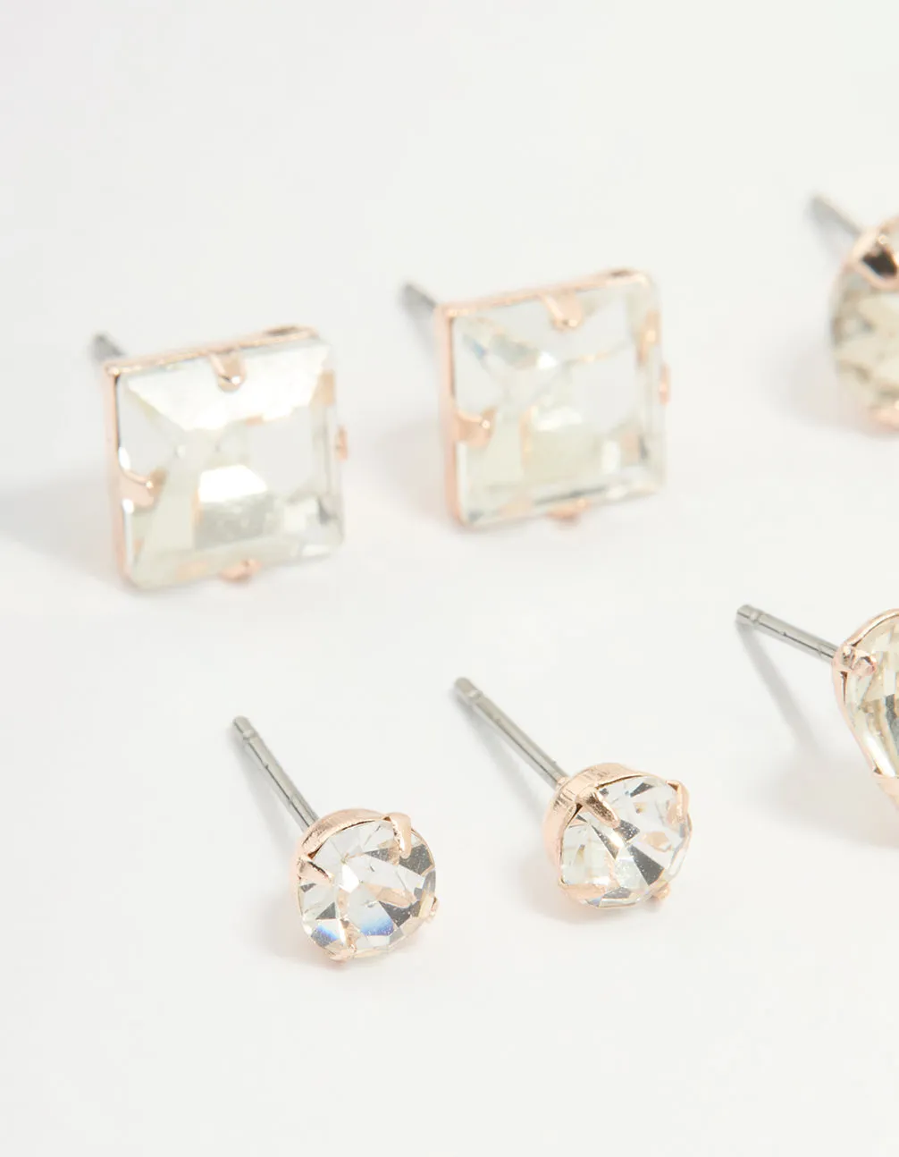 Rose Gold Diamante Mixed Cut Stud Earrings 5-Pack