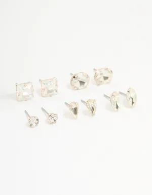 Rose Gold Diamante Mixed Cut Stud Earrings 5-Pack