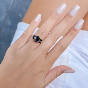 Rosette  Art Deco  Natural Black Diamond Oval Engagement Ring