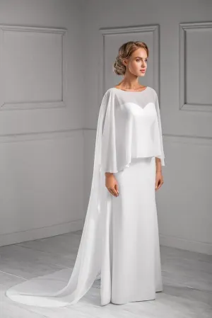 Roycebridal White Chiffon Wedding Wraps Bridal Cape For Bridal Wedding