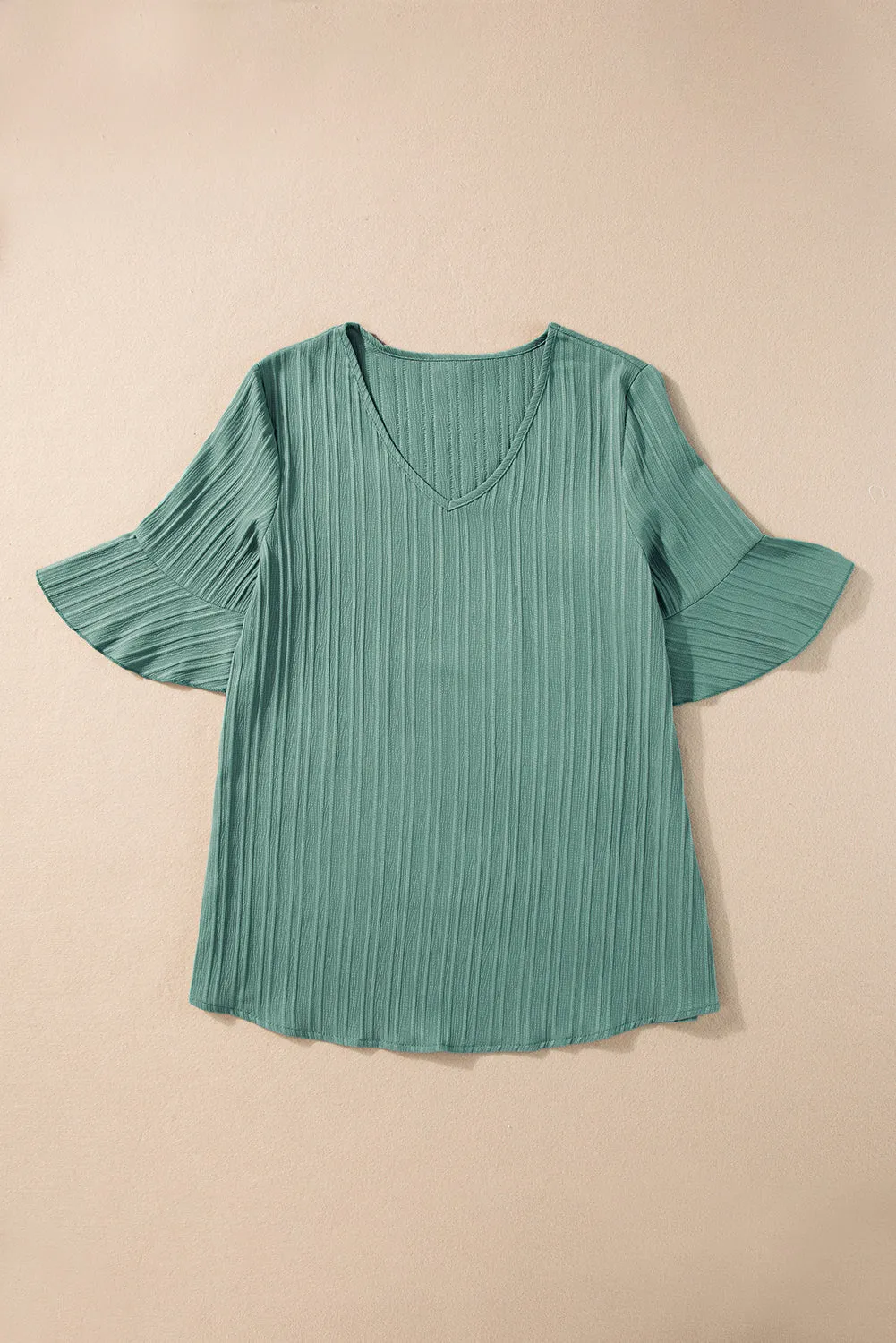 Ruffled Half Sleeve V Neck Textured Top