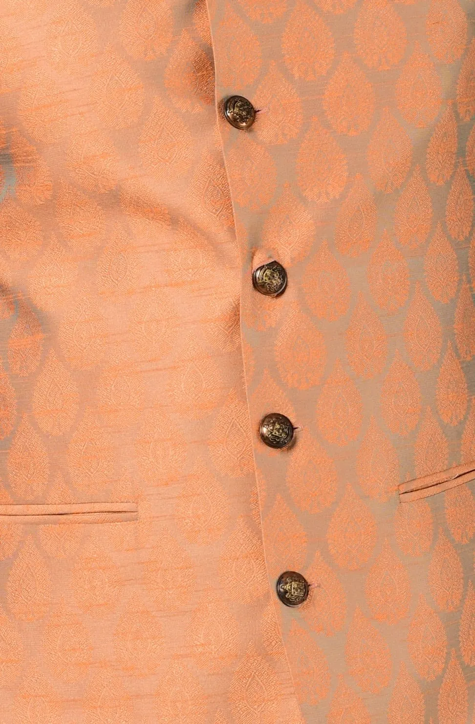 Rust Cyan Designer Brocade Half Jodhpuri Jacket With Kurta Pajama Set