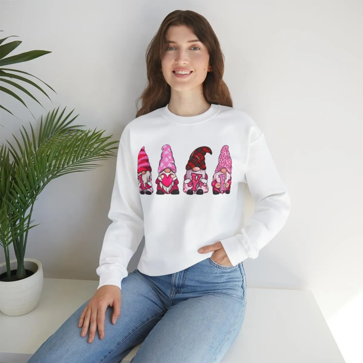 Sandjest Valentine Gnome Crewneck Sweatshirt Gift for Couple Husband Wife Boyfriend Girlfriend