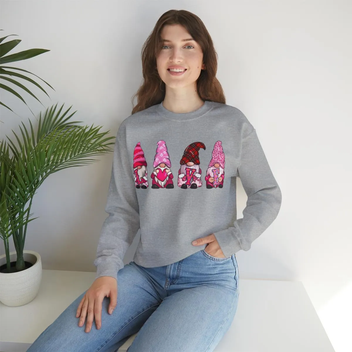 Sandjest Valentine Gnome Crewneck Sweatshirt Gift for Couple Husband Wife Boyfriend Girlfriend