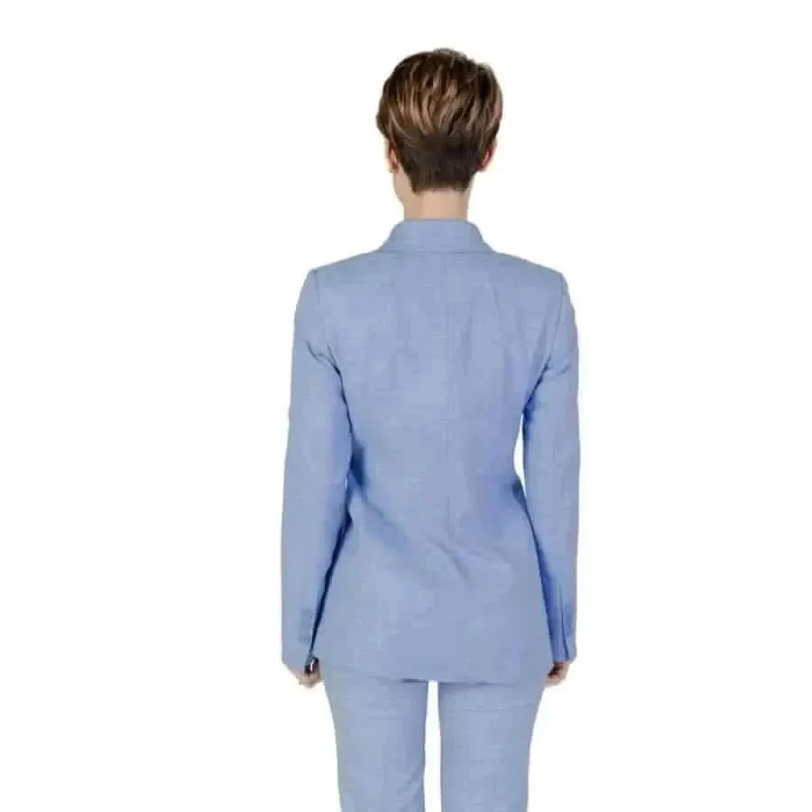 Sandro Ferrone Light Blue Blazer with Lapel Collar