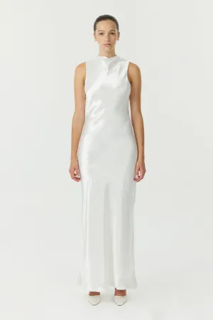 SATIN BIAS COWL BACK MAXI | POWDER WHITE