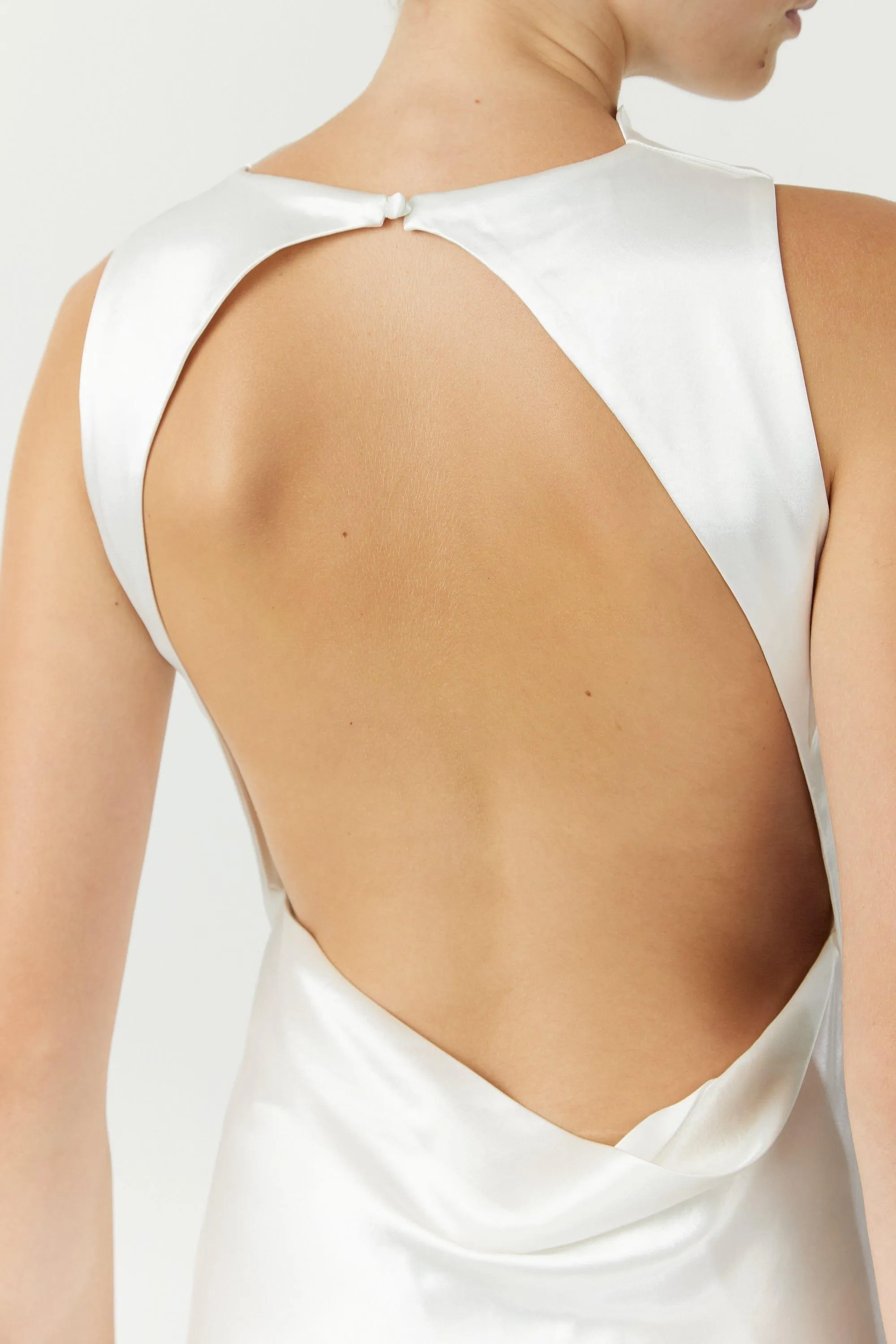 SATIN BIAS COWL BACK MAXI | POWDER WHITE