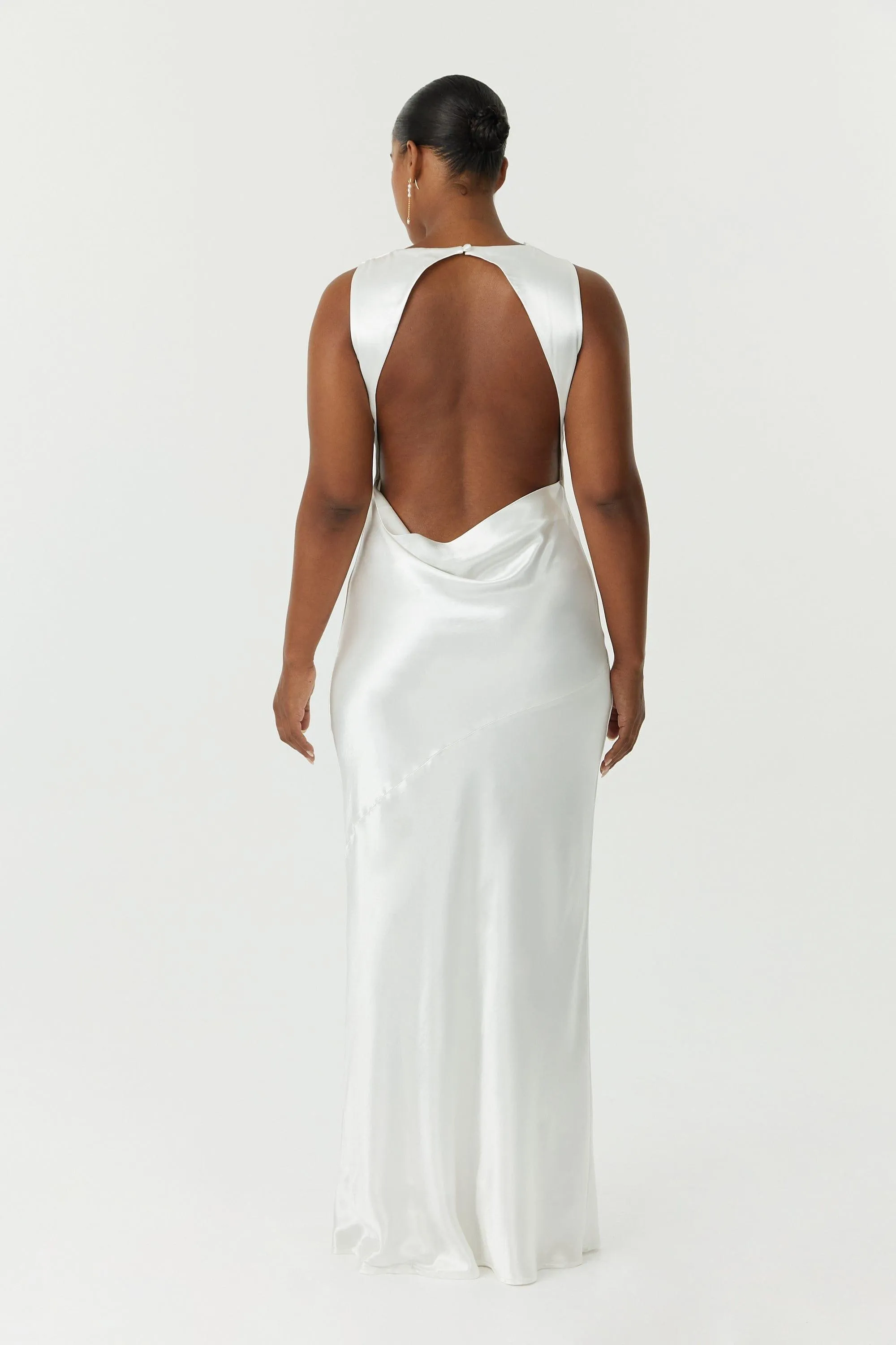 SATIN BIAS COWL BACK MAXI | POWDER WHITE